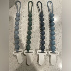 Silicone Pacifier Clips Set of 4 - Blue, Green, Gray